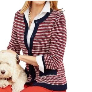 Talbots Chunky Red Navy Sweater